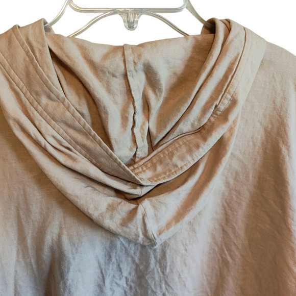 Vintage Apostrophe Beige Hooded Shirt Jacket XL Linen Blend Drawstring - Picture 7 of 8